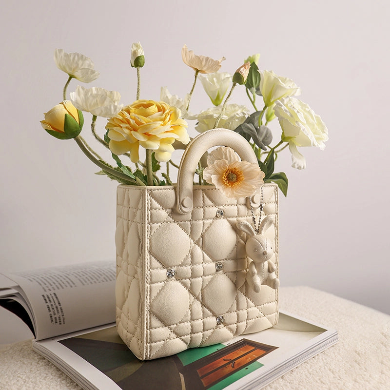Creative Handbag Vase - Resin - Beige - Pink