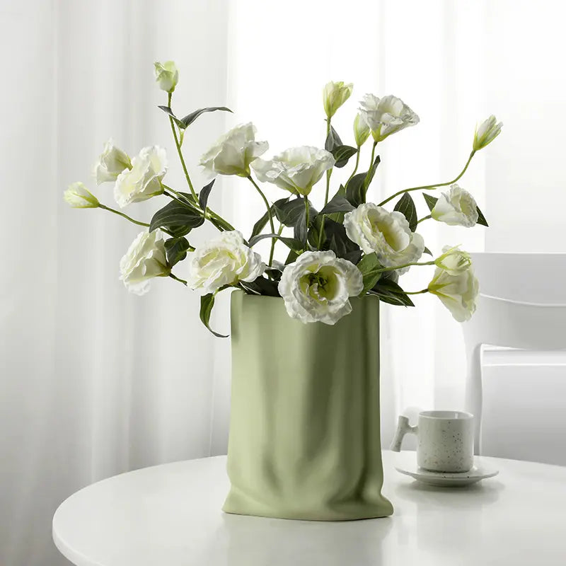 مزهرية من كيس ورقي منقوش يدويًا - جبن ماتشا