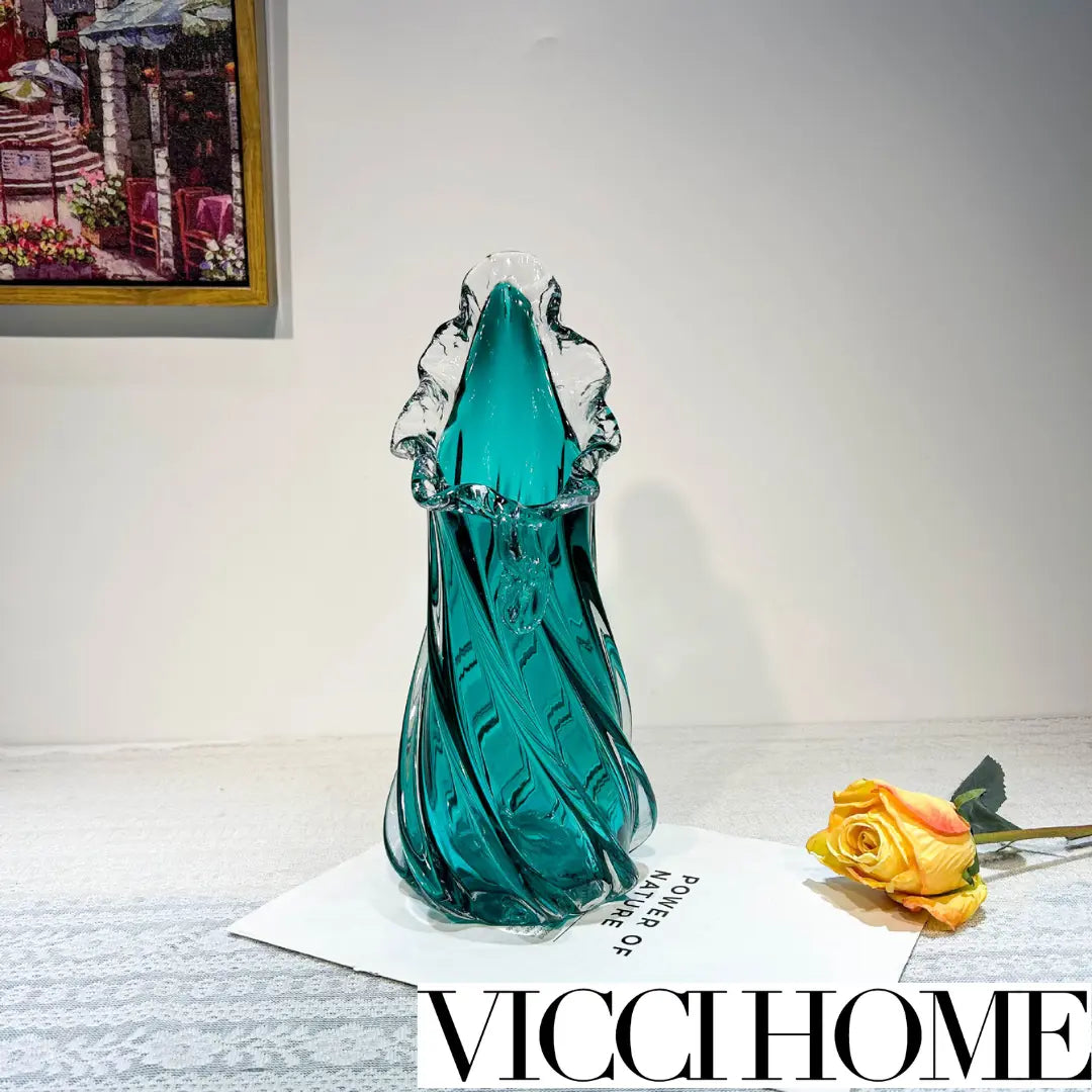 Sand Blowing Blue Skirt Lace Glass High-End Vase