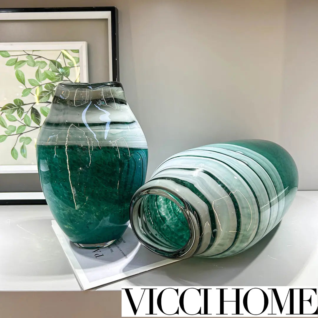 Sand Blowing Green High-End Glass Vase