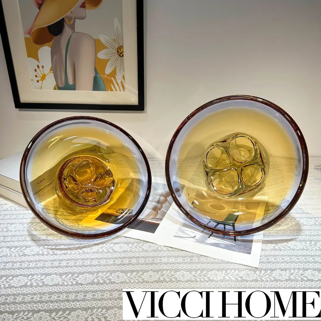 Sand Blowing Light Luxury Hollow Craft Glass Vase & Handmade Fruit Plate – High-End Elegance