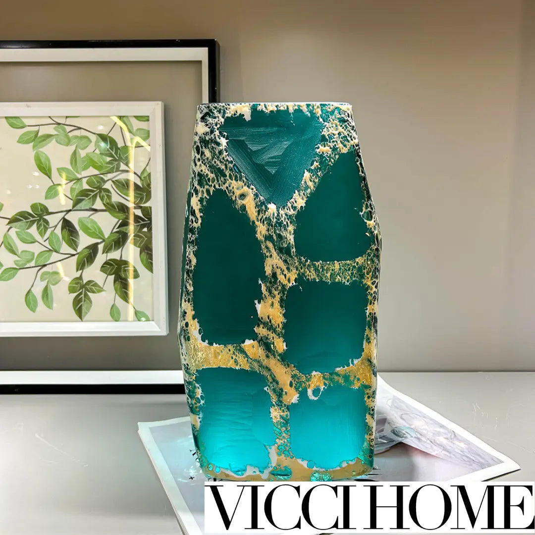 Sand Blowing Emerald Green Hand-Carved American Vase