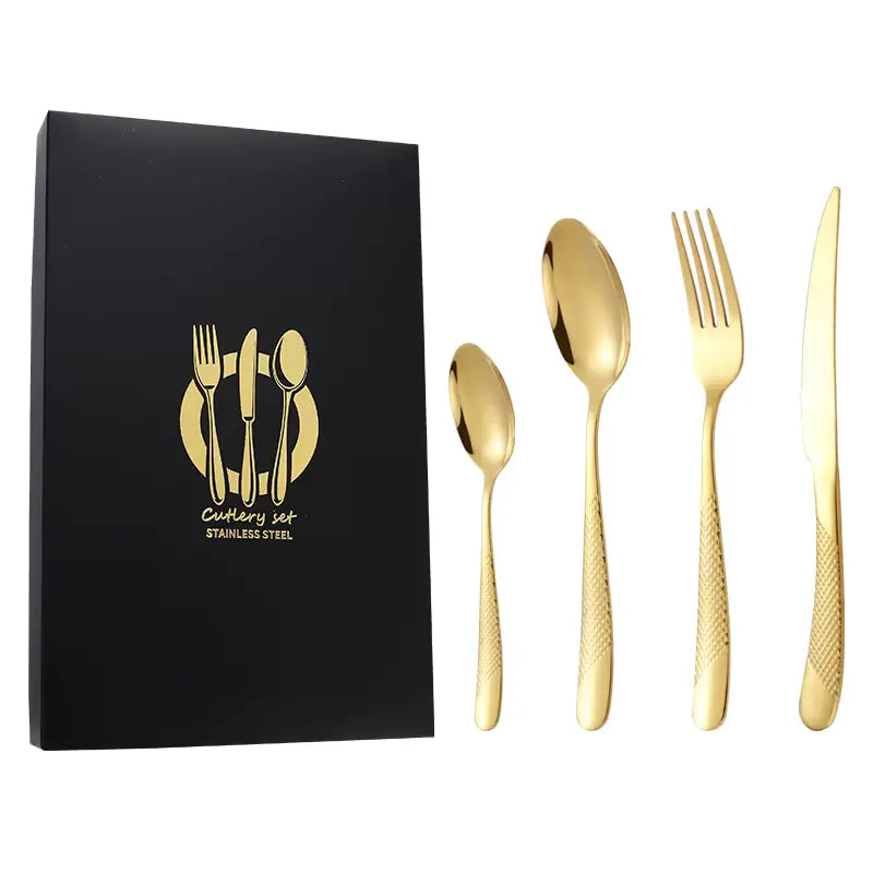 Star Diamond Stainless Steel Western Tableware Thick Steak Knife Fork Spoon Tea Spoon Set Gilded Series