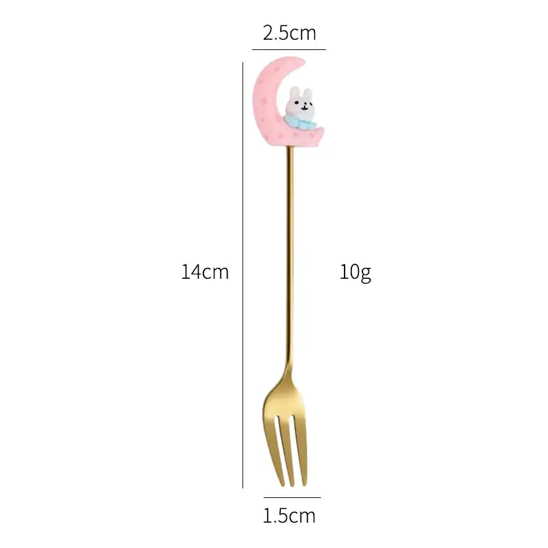 New Stainless Steel Moon Rabbit Cartoon Stirring Spoon and Fork Creative Childlike