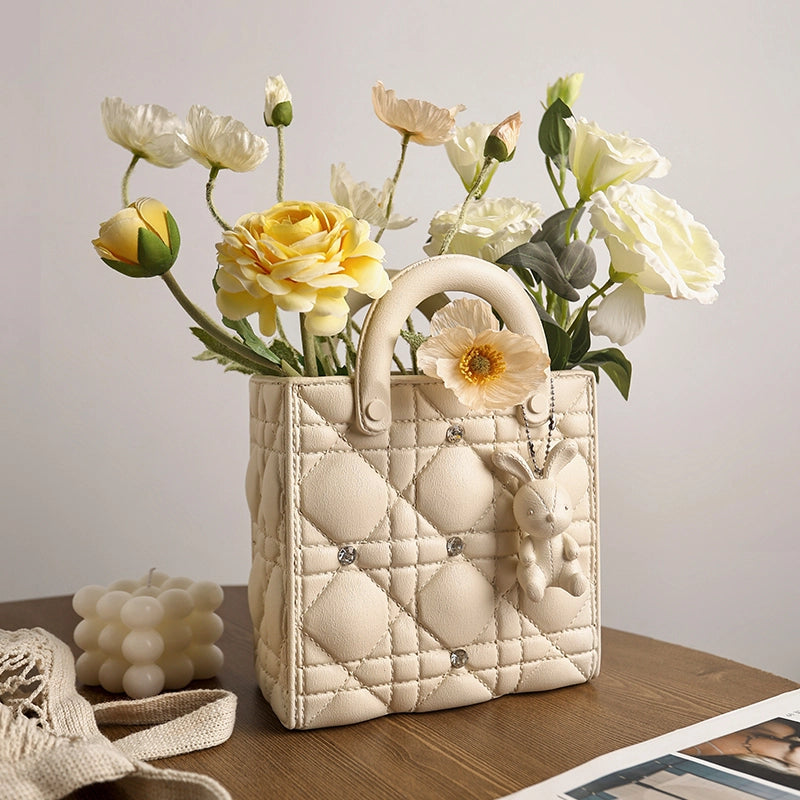 Creative Handbag Vase - Resin - Beige - Pink