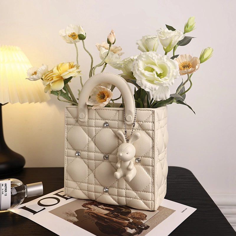 Creative Handbag Vase - Resin - Beige - Pink