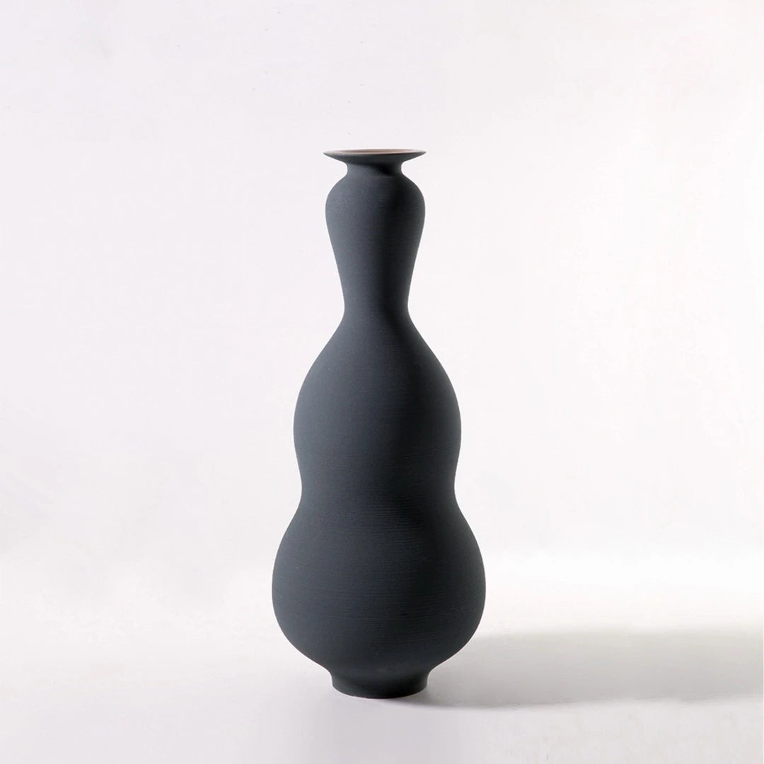 Glazed Gourd Drawing Vase Black High End