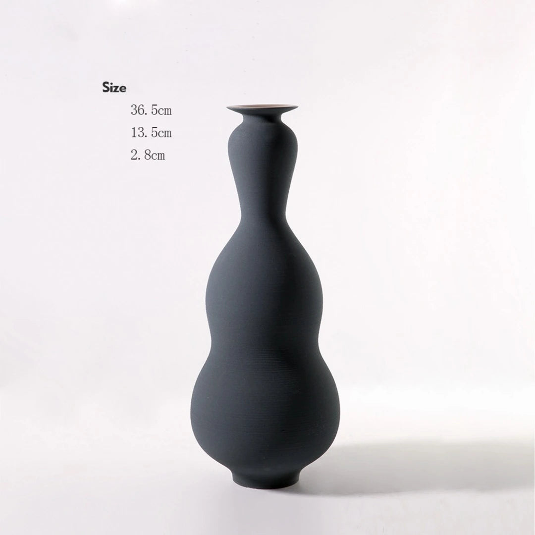 Glazed Gourd Drawing Vase Black High End