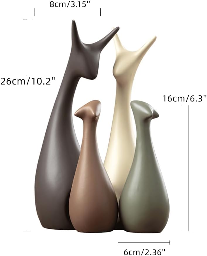 زينة خزفية على شكل غزال حيواني، أربعة تماثيل فنية منزلية مصنوعة من الخزف (عائلة غزال مكونة من أربعة أفراد)