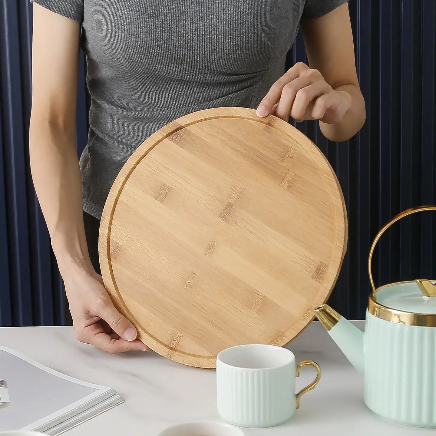 Luxury Coffee Tea Set 4 Cups 1 Kettle with Wood Stand (green)