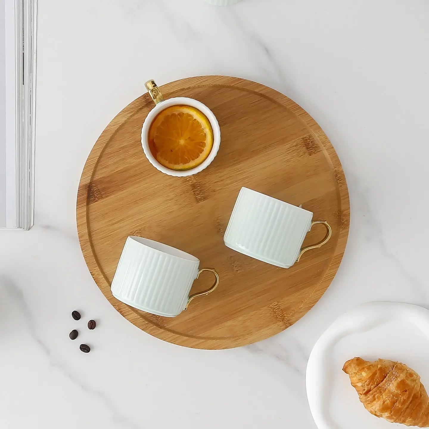 Luxury Coffee Tea Set 4 Cups 1 Kettle with Wood Stand (green)