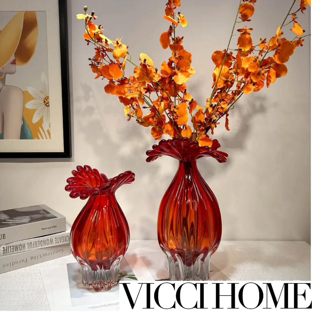 Handmade Sand Blowing Glass Crystal Vase – Heavy Red Cockscomb