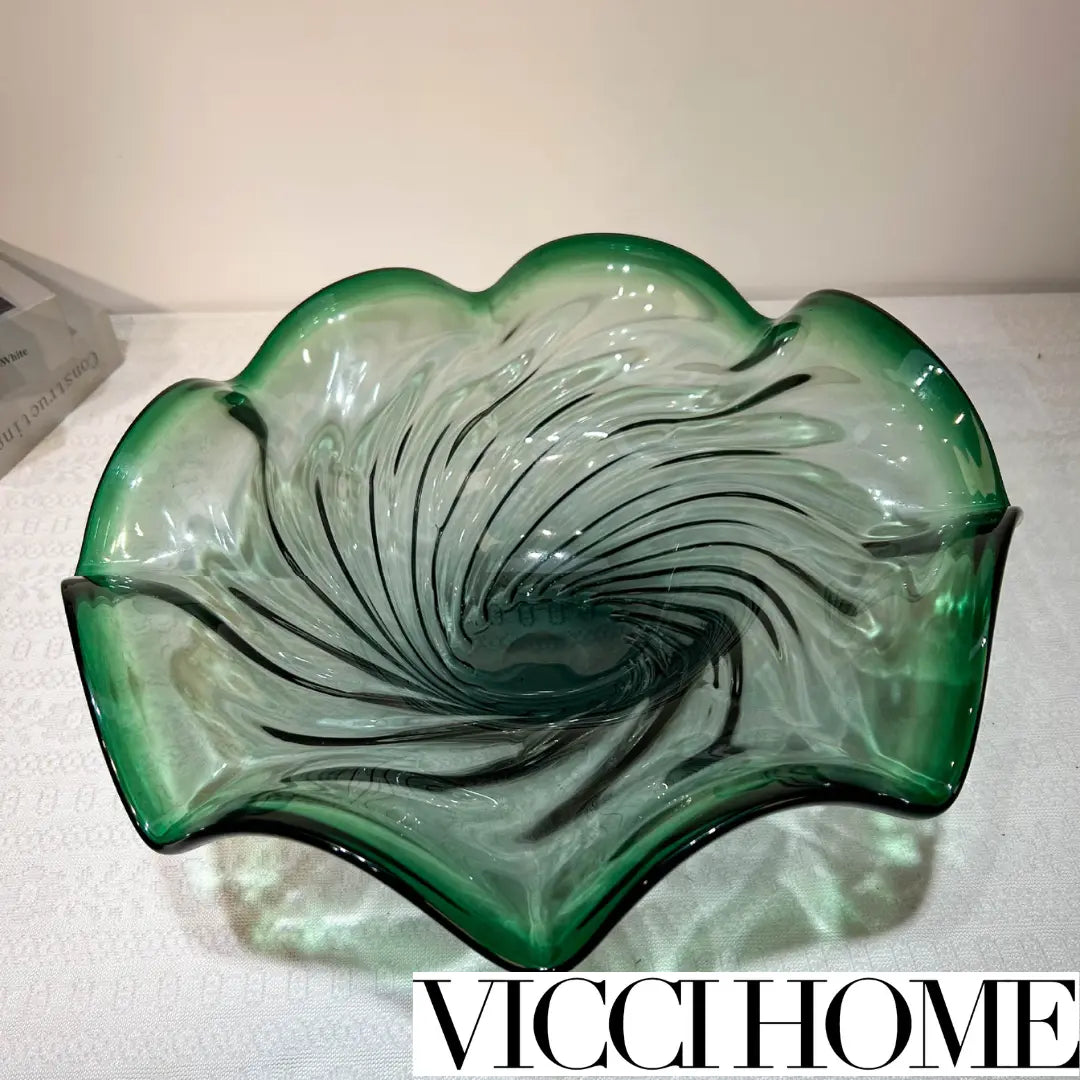 Sand Blowing Handcrafted Emerald Glass Fruit Plate – Sandblasted Finish