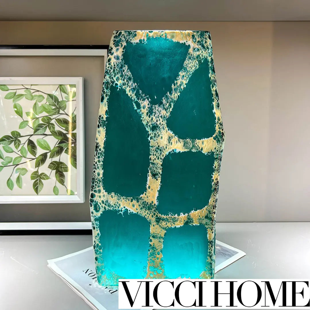 Sand Blowing Emerald Green Hand-Carved American Vase