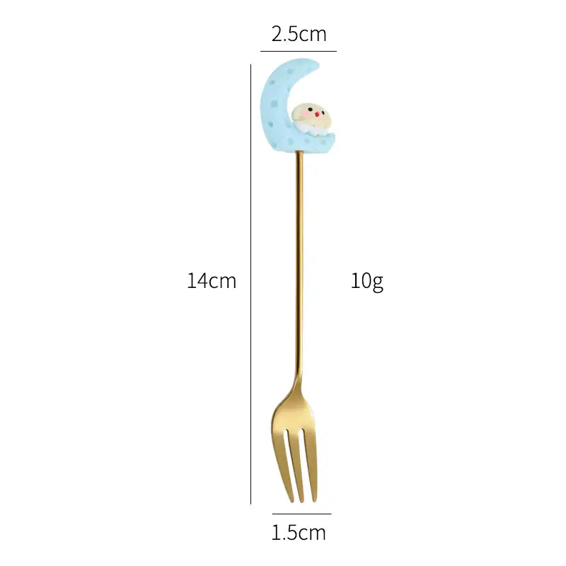 New Stainless Steel Moon Rabbit Cartoon Stirring Spoon and Fork Creative Childlike