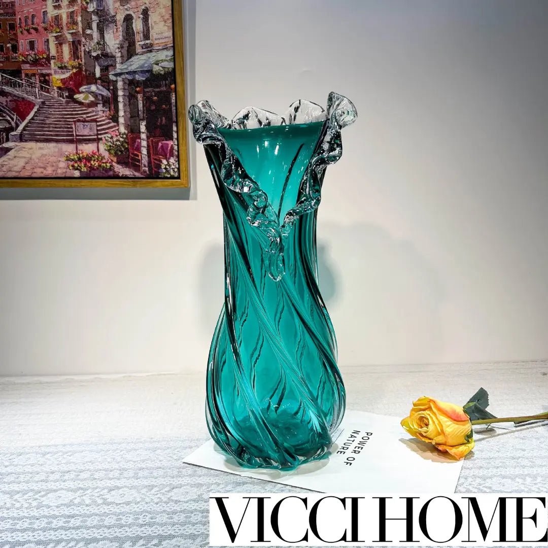 Sand Blowing Blue Skirt Lace Glass High-End Vase