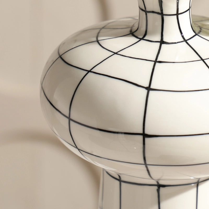 Hand-Painted Grid Vase – Geometric Line Design for Modern Interiors