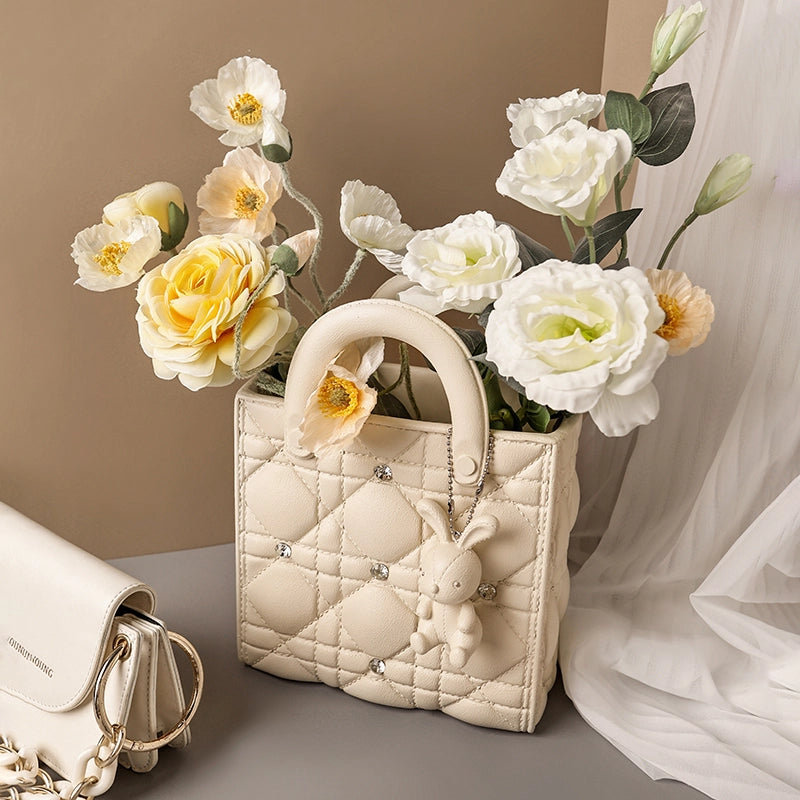 Creative Handbag Vase - Resin - Beige - Pink