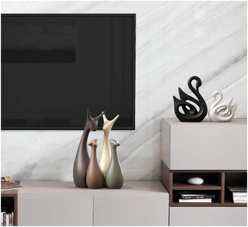 زينة خزفية على شكل غزال حيواني، أربعة تماثيل فنية منزلية مصنوعة من الخزف (عائلة غزال مكونة من أربعة أفراد)