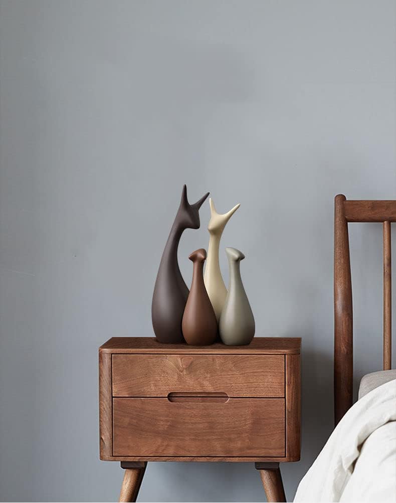 زينة خزفية على شكل غزال حيواني، أربعة تماثيل فنية منزلية مصنوعة من الخزف (عائلة غزال مكونة من أربعة أفراد)