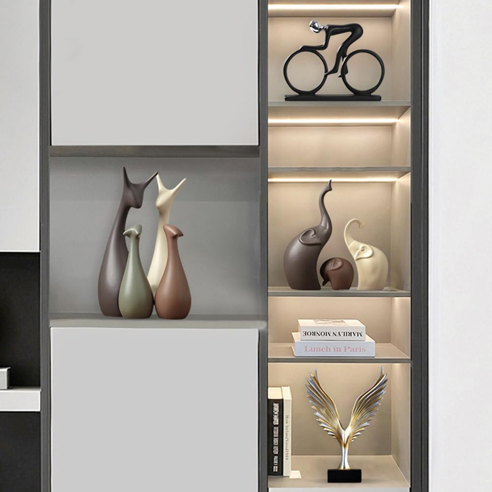 زينة خزفية على شكل غزال حيواني، أربعة تماثيل فنية منزلية مصنوعة من الخزف (عائلة غزال مكونة من أربعة أفراد)