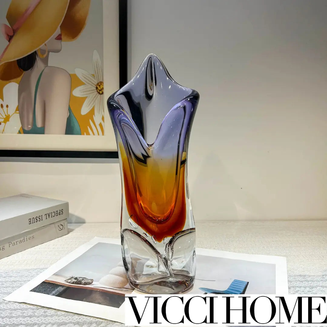 Sand Blowing Light Luxury Hollow Craft Glass Vase & Handmade Fruit Plate – High-End Elegance