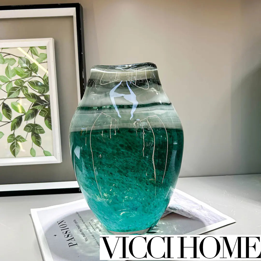Sand Blowing Green High-End Glass Vase