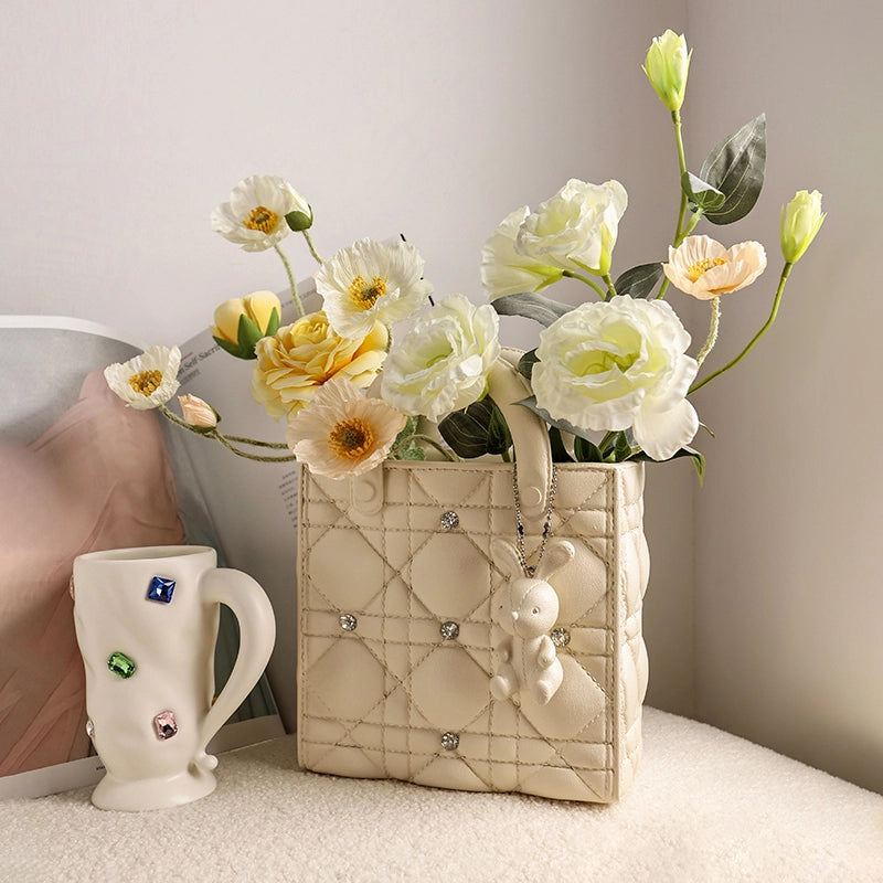 Creative Handbag Vase - Resin - Beige - Pink
