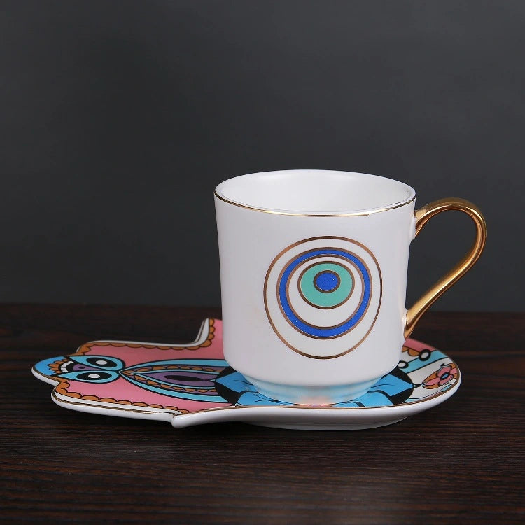 Devil's Eye Ceramic Mug with Saucer