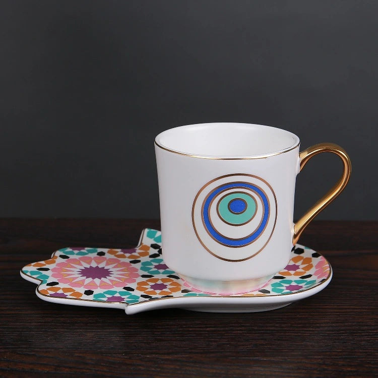 Devil's Eye Ceramic Mug with Saucer