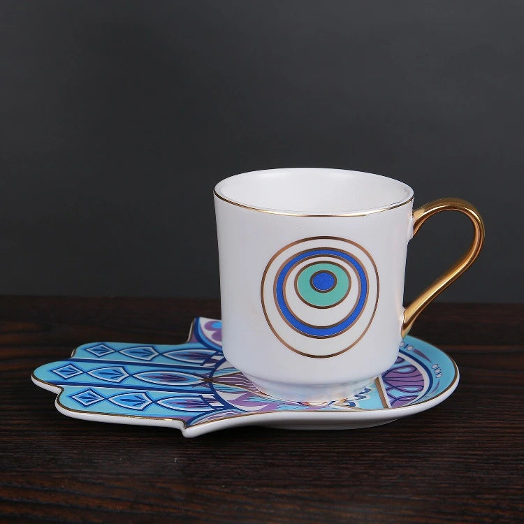 Devil's Eye Ceramic Mug with Saucer