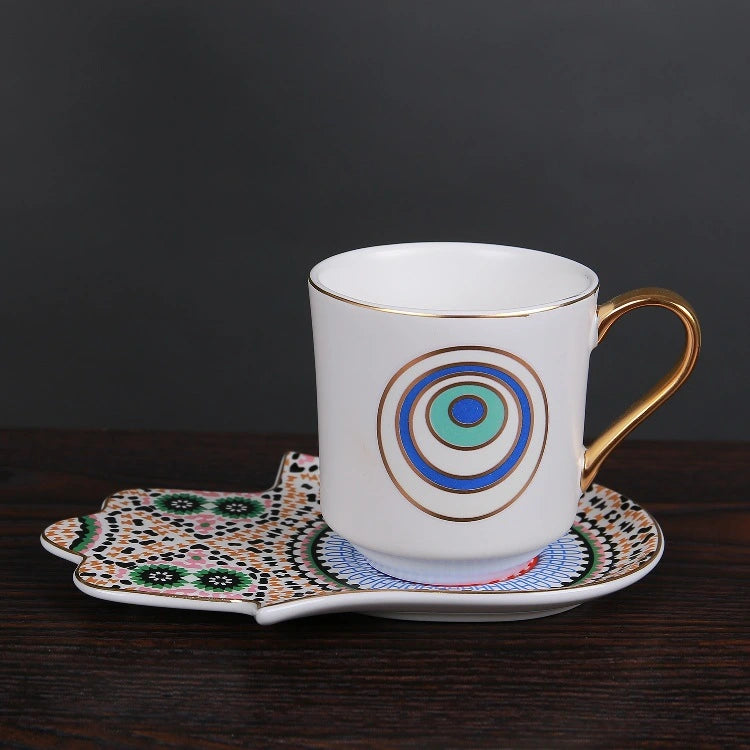 Devil's Eye Ceramic Mug with Saucer