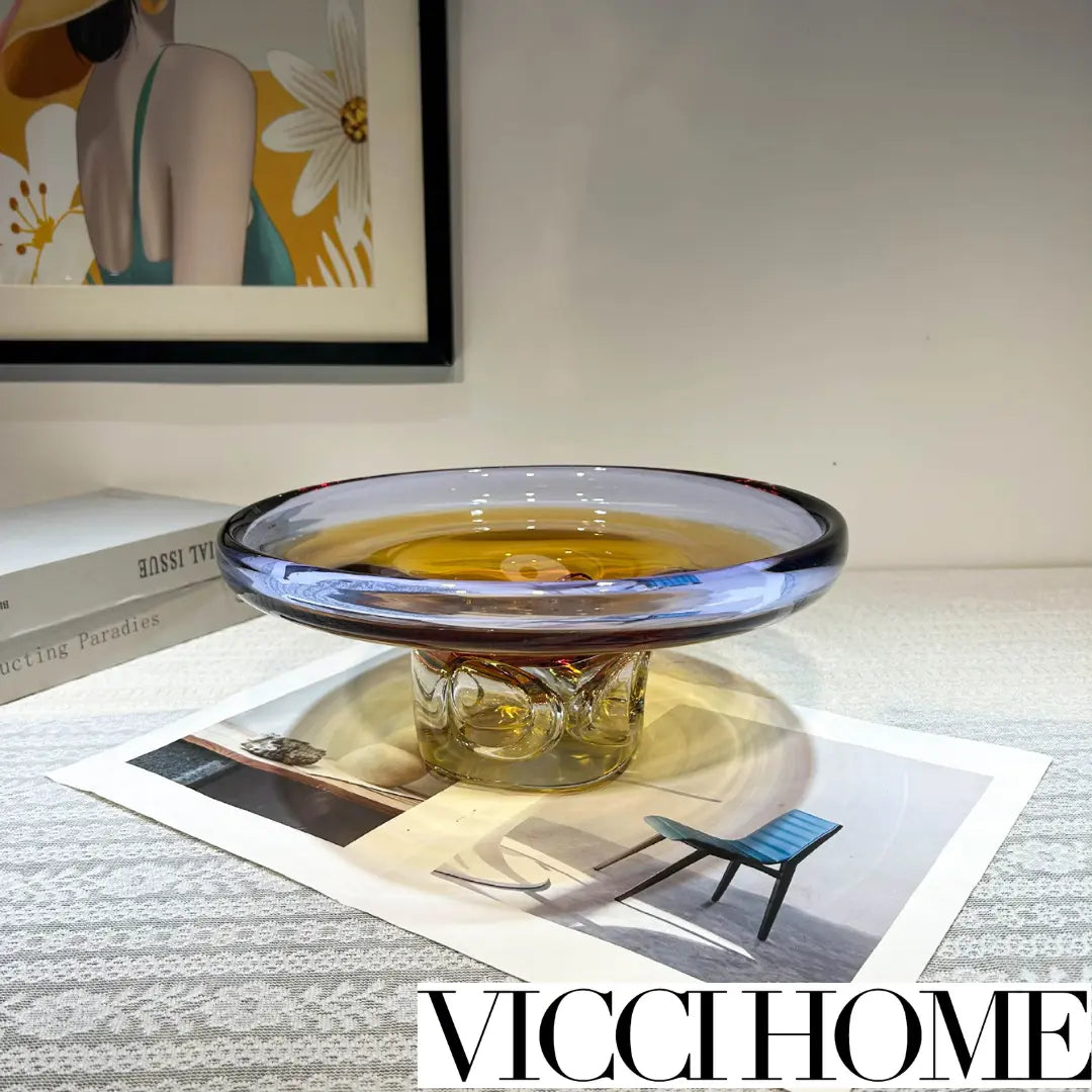 Sand Blowing Light Luxury Hollow Craft Glass Vase & Handmade Fruit Plate – High-End Elegance
