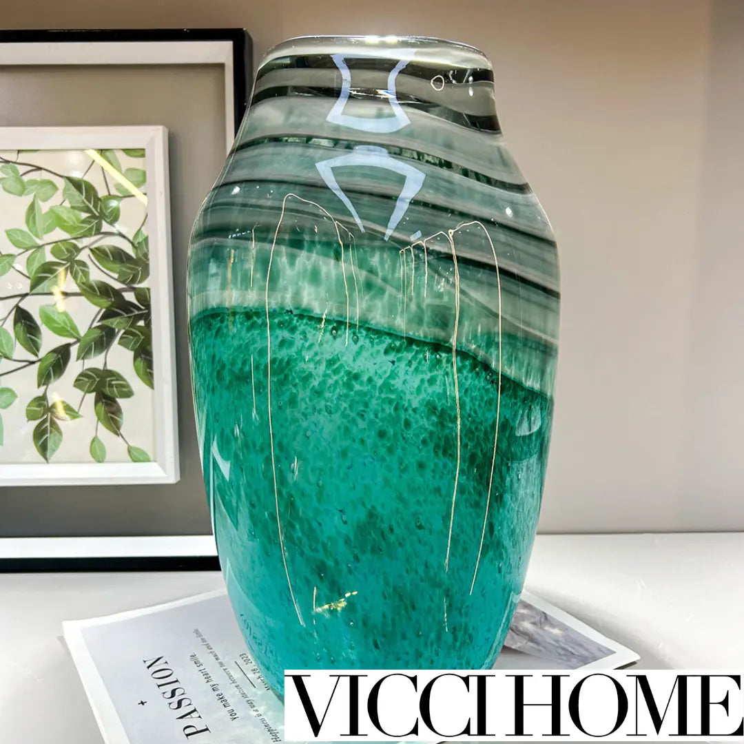 Sand Blowing Green High-End Glass Vase