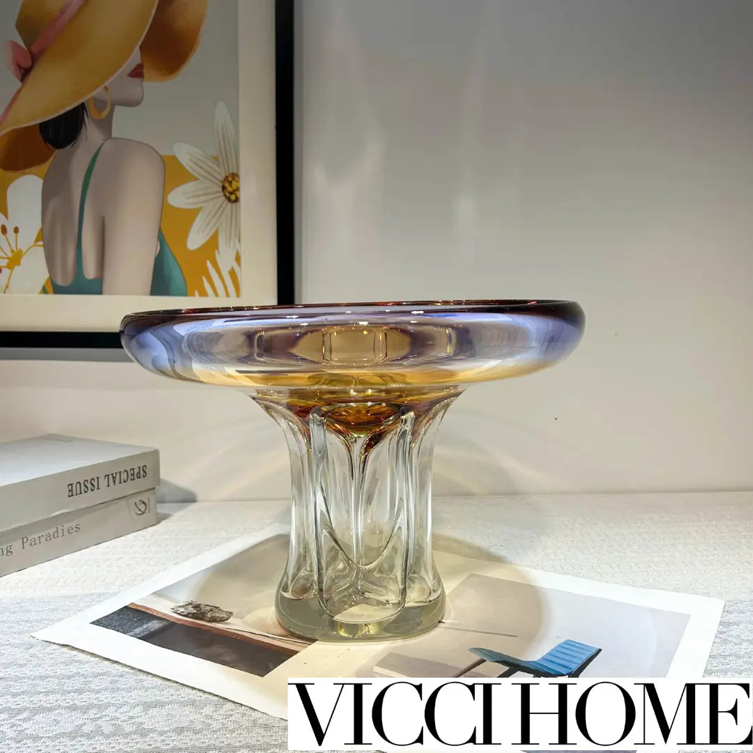 Sand Blowing Light Luxury Hollow Craft Glass Vase & Handmade Fruit Plate – High-End Elegance