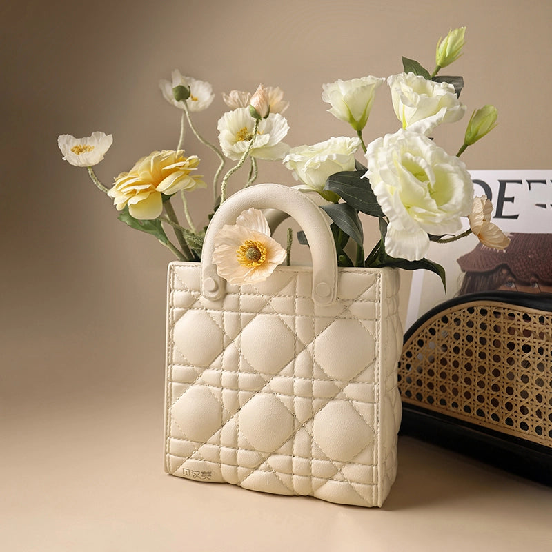 Creative Handbag Vase - Resin - Beige - Pink