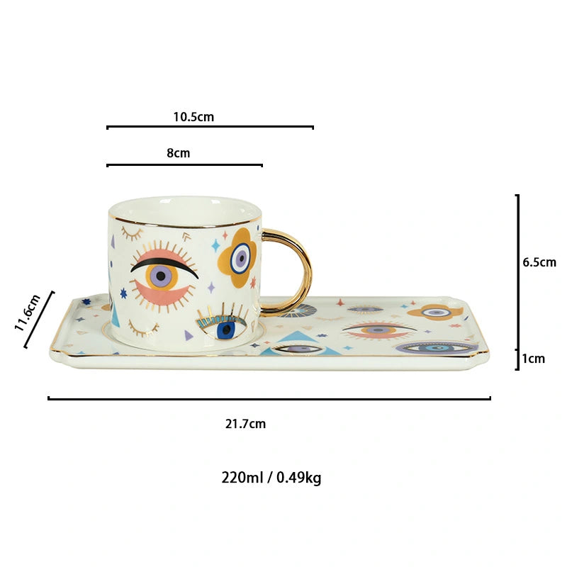 كوب قهوة سيراميك عصري على شكل عين الشيطان مع صلصة كبيرة