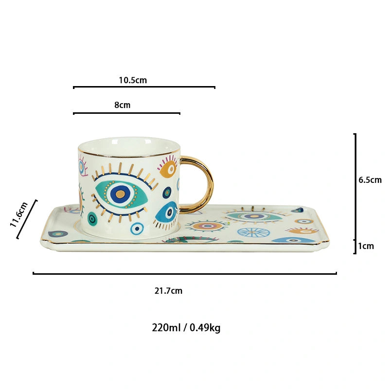 كوب قهوة سيراميك عصري على شكل عين الشيطان مع صلصة كبيرة