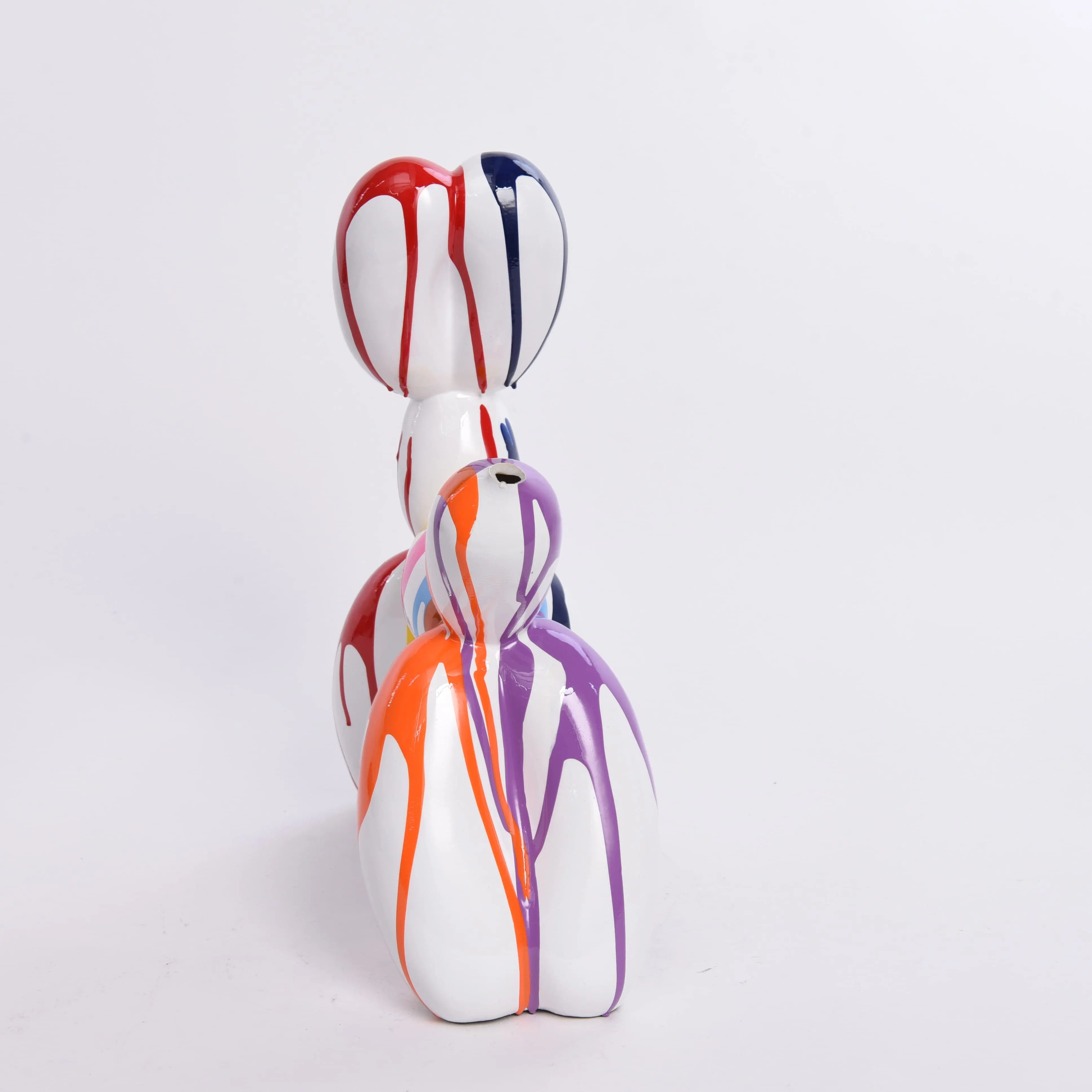 Resin Animal Statue Office Balloon Dog Figurine Colorful Fluid Art Crafts Decoration