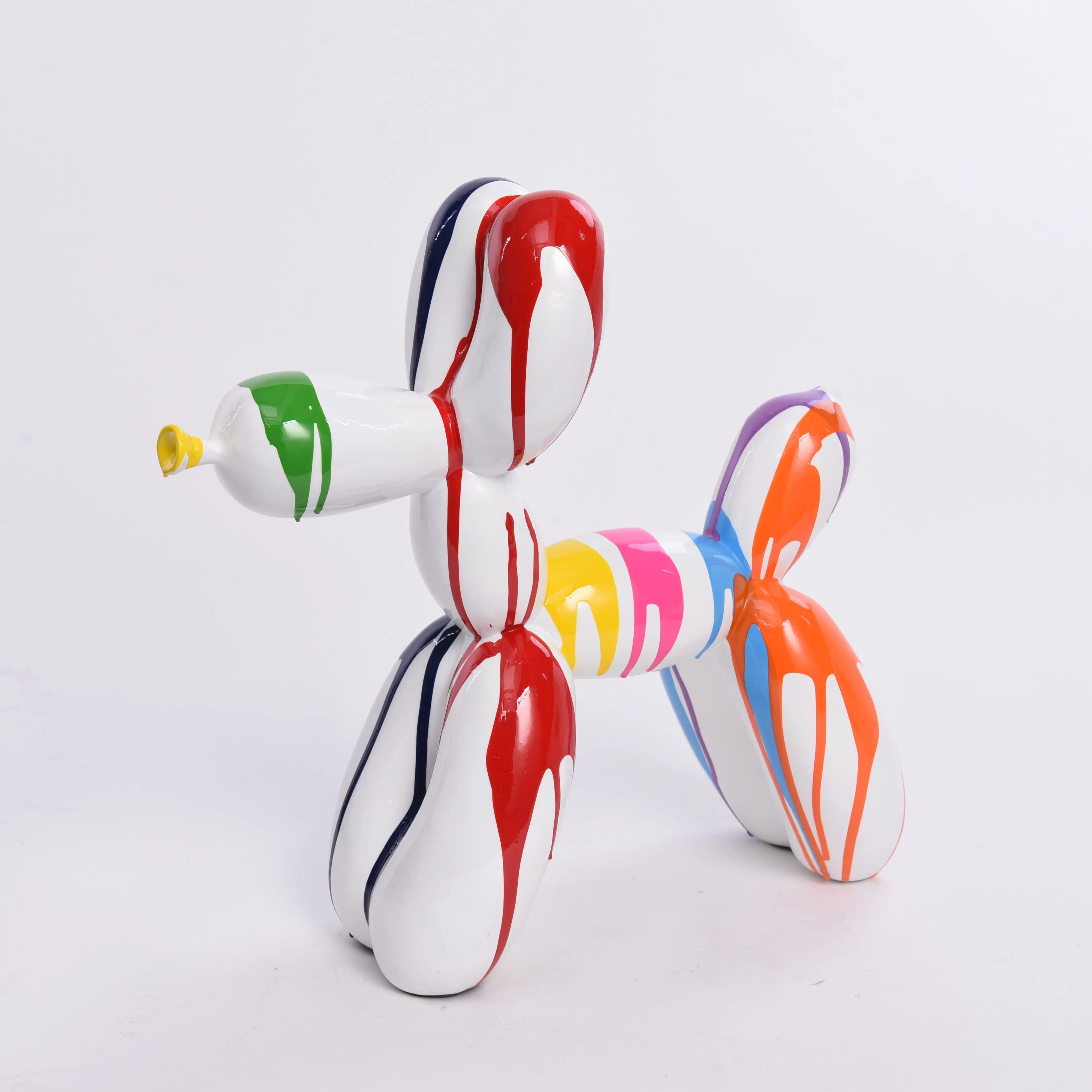 Resin Animal Statue Office Balloon Dog Figurine Colorful Fluid Art Crafts Decoration