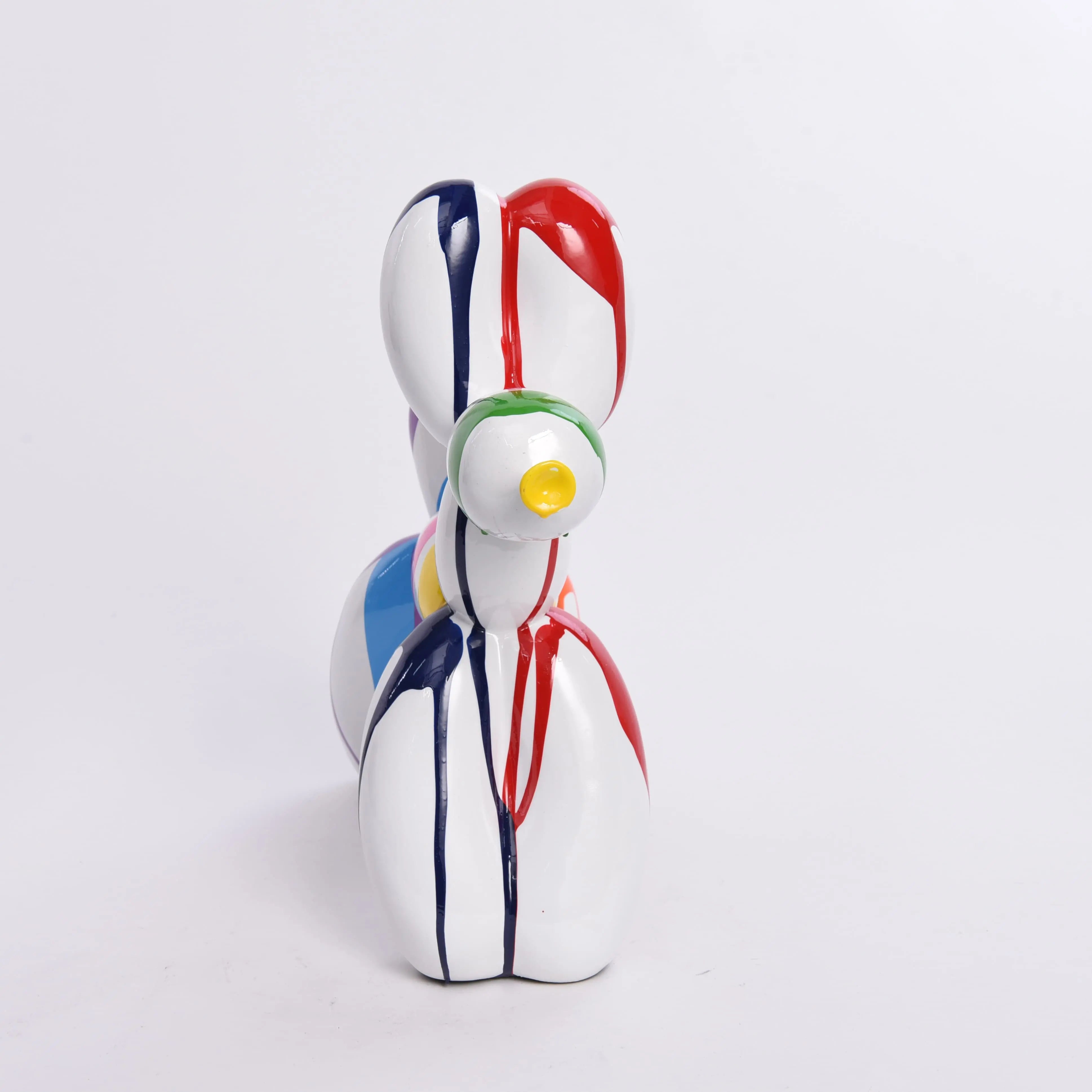 Resin Animal Statue Office Balloon Dog Figurine Colorful Fluid Art Crafts Decoration