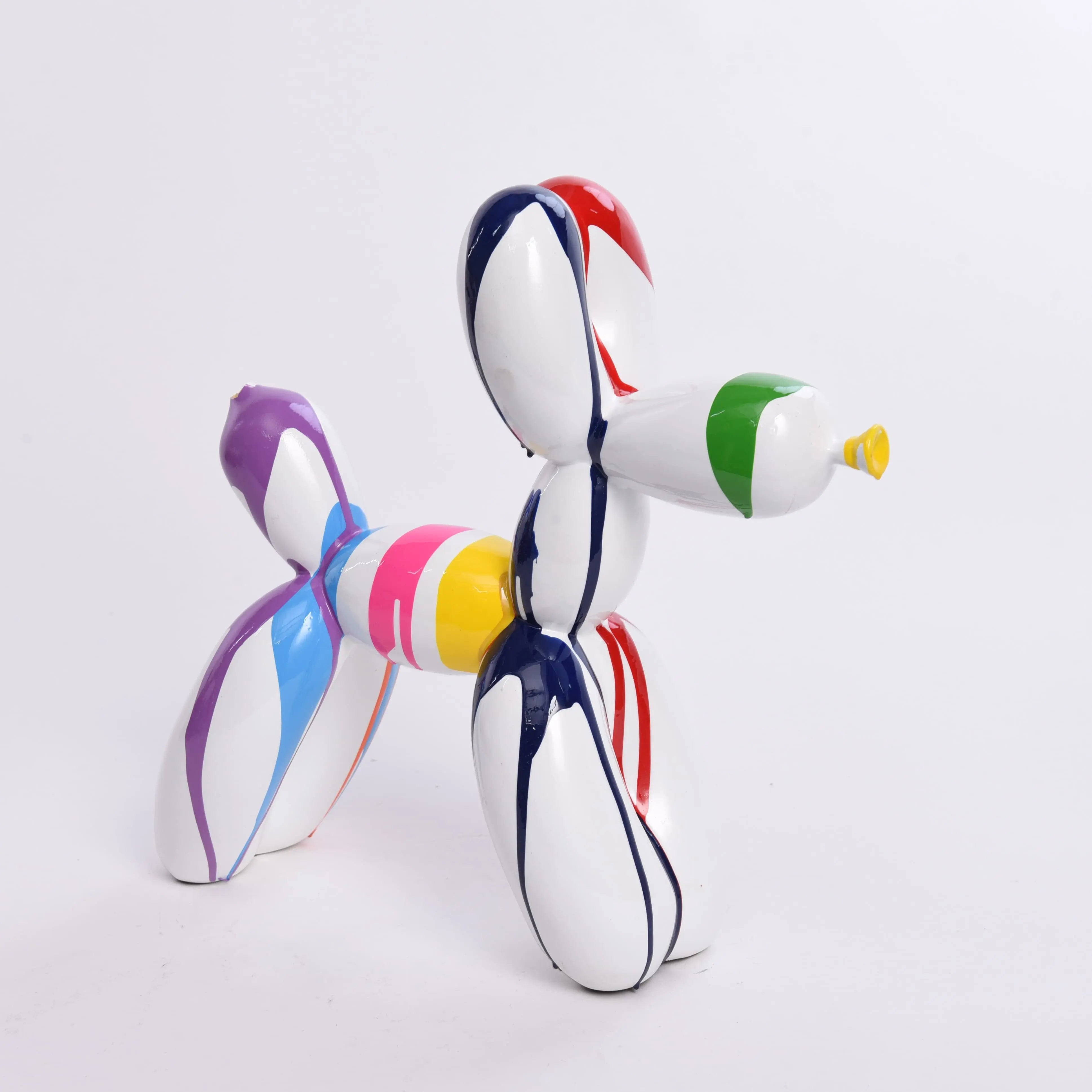 Resin Animal Statue Office Balloon Dog Figurine Colorful Fluid Art Crafts Decoration