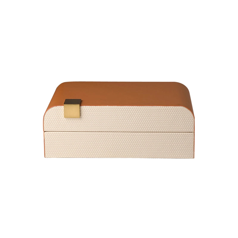 Coffee & Beige Jewelry Box Wood & Leather Decorative Box with Metal
