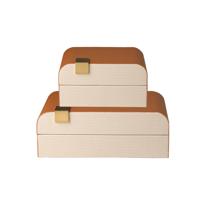 Coffee & Beige Jewelry Box Wood & Leather Decorative Box with Metal