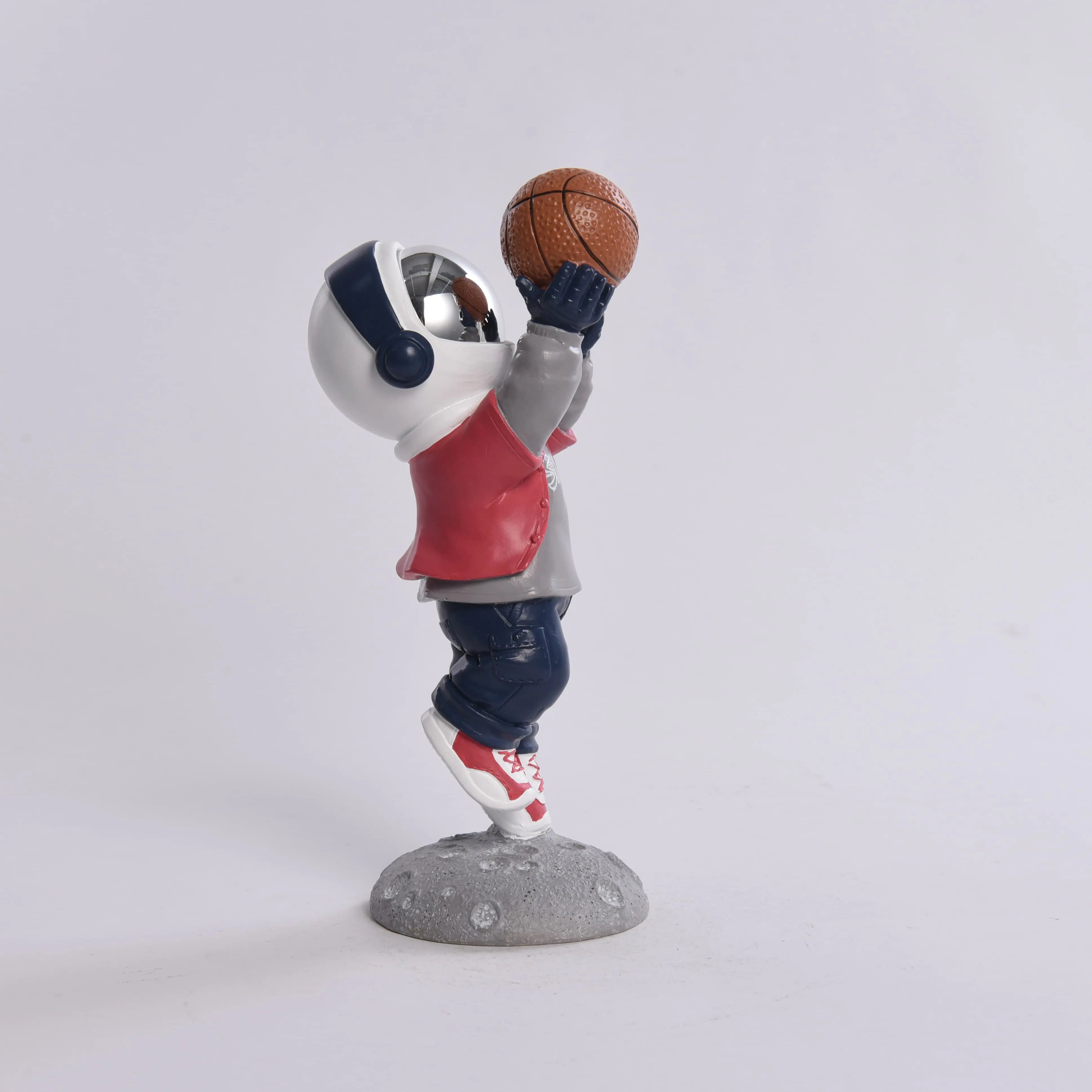 Basketball Astronaut Action Figure – Resin Spaceman Sculpture for Outer Space-Themed Decor