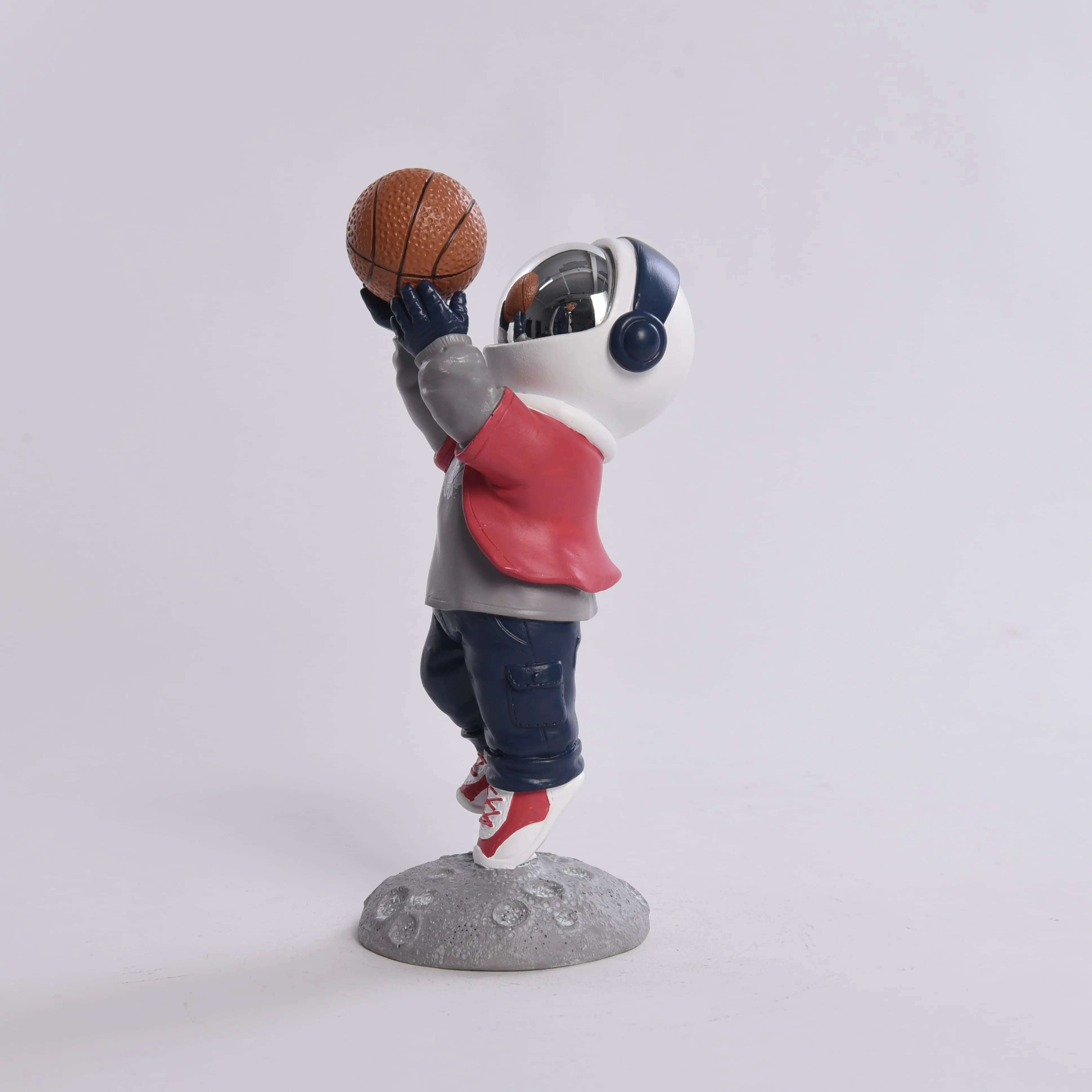 Basketball Astronaut Action Figure – Resin Spaceman Sculpture for Outer Space-Themed Decor