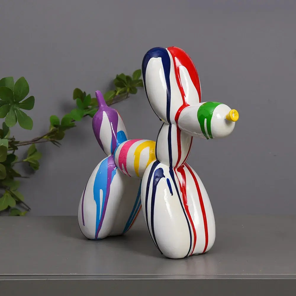 Resin Animal Statue Office Balloon Dog Figurine Colorful Fluid Art Crafts Decoration
