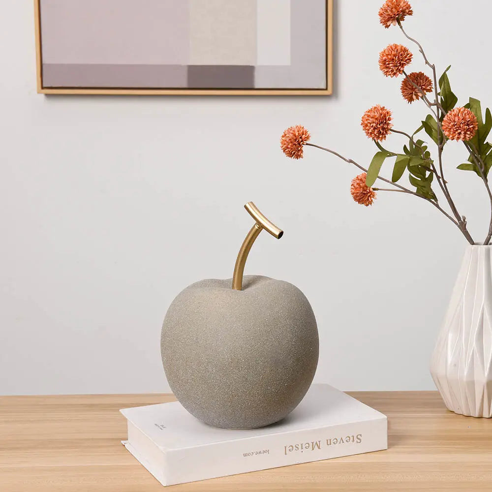 American Modern Resin Apple Figurine – Concrete-Look Apple & Fruit Ornament for Table Decor