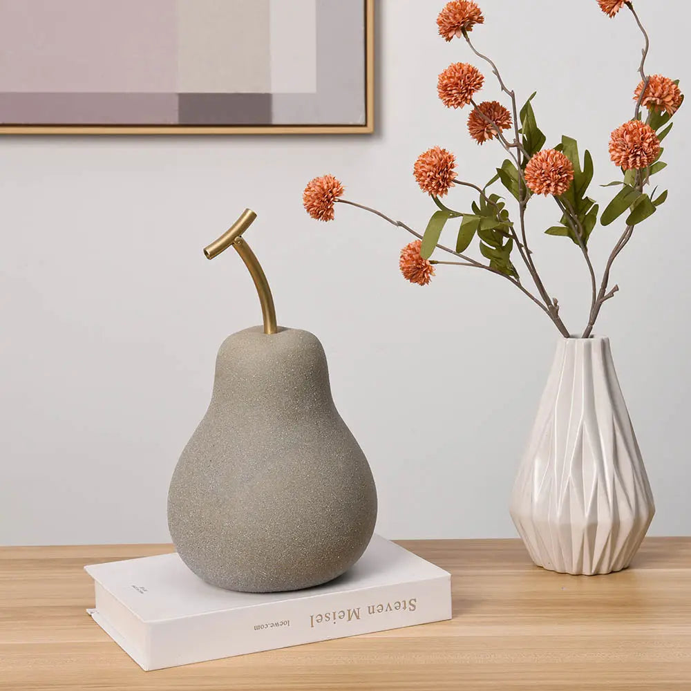 American Modern Resin Pear Figurine – Concrete-Look Apple & Fruit Ornament for Table Decor
