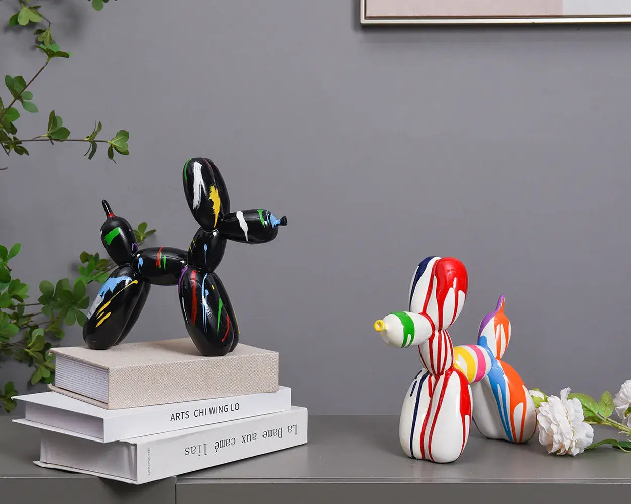 Resin Animal Statue Office Balloon Dog Figurine Colorful Fluid Art Crafts Decoration